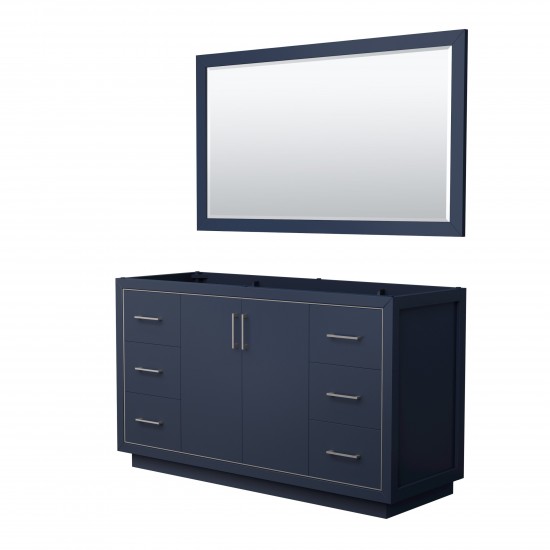 Icon 60" Single Vanity in Dark Blue, No Top, Bruished Nickel Trim, 58" Mirror