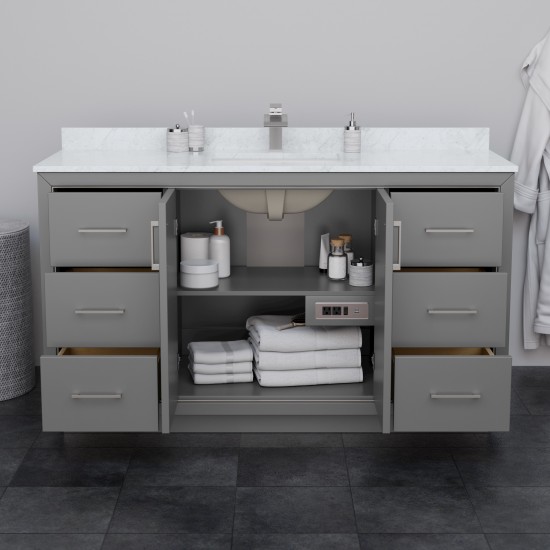 Icon 60" Single Vanity in Dark Gray, No Top, Bruished Nickel Trim, 58" Mirror