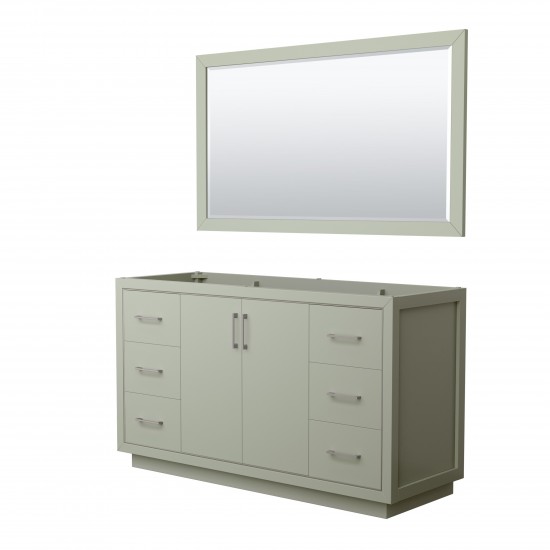 Icon 60" Single Vanity in Light Green, No Top, Bruished Nickel Trim, 58" Mirror