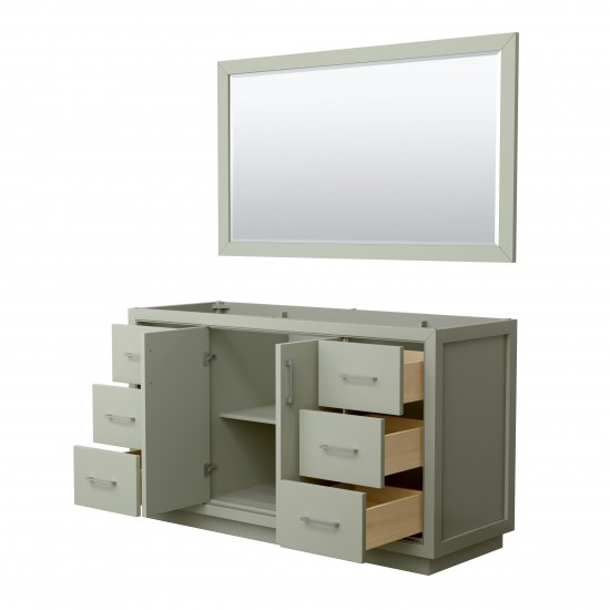 Icon 60" Single Vanity in Light Green, No Top, Bruished Nickel Trim, 58" Mirror