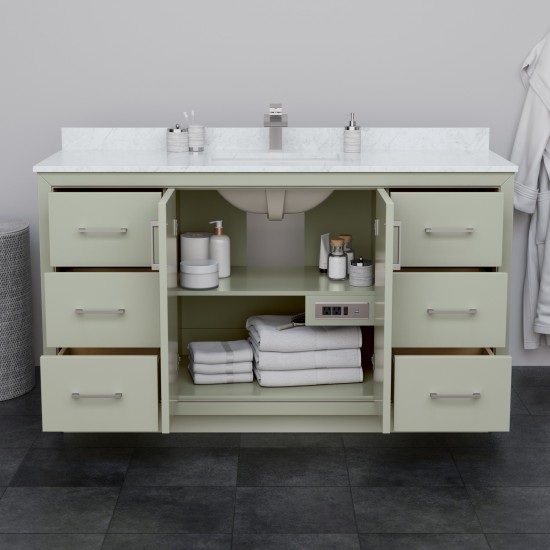 Icon 60" Single Vanity in Light Green, No Top, Bruished Nickel Trim, 58" Mirror