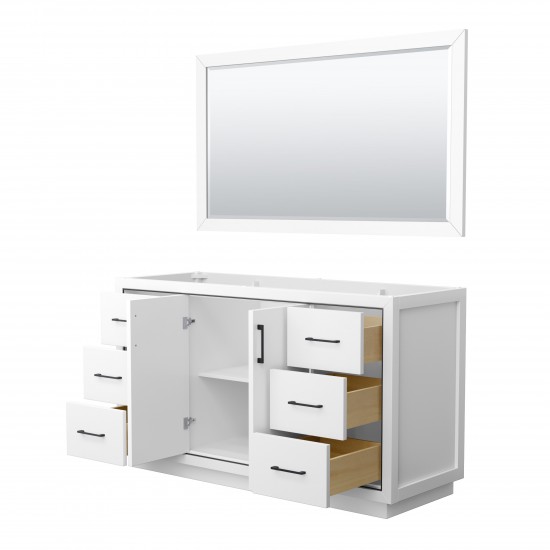 Icon 60" Single Vanity in White, No Top, No Sink, Matte Black Trim, 58" Mirror