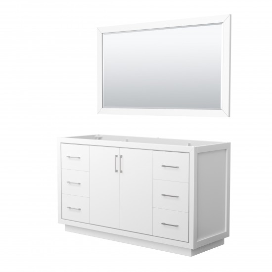 Icon 60" Single Vanity in White, No Top, Bruished Nickel Trim, 58" Mirror