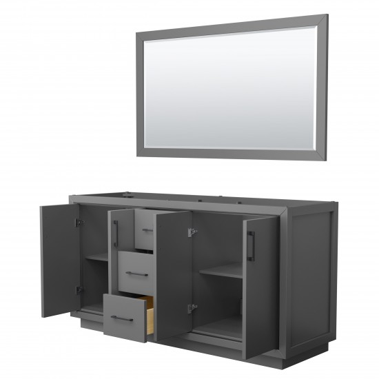 Icon 66" Double Vanity in Dark Gray, No Top, Matte Black Trim, 58" Mirror