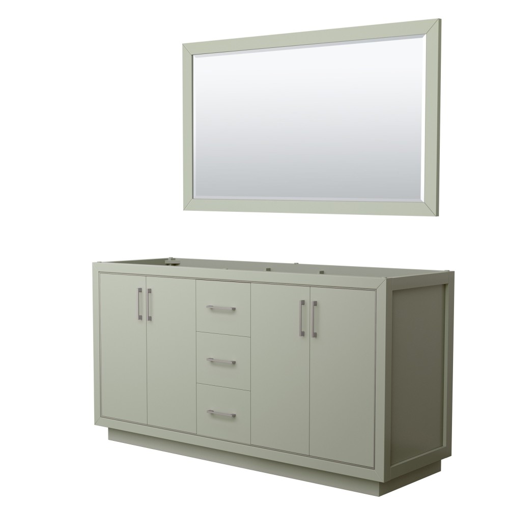 Icon 66" Double Vanity in Light Green, No Top, Bruished Nickel Trim, 58" Mirror