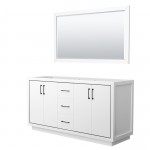 Icon 66" Double Vanity in White, No Top, No Sink, Matte Black Trim, 58" Mirror