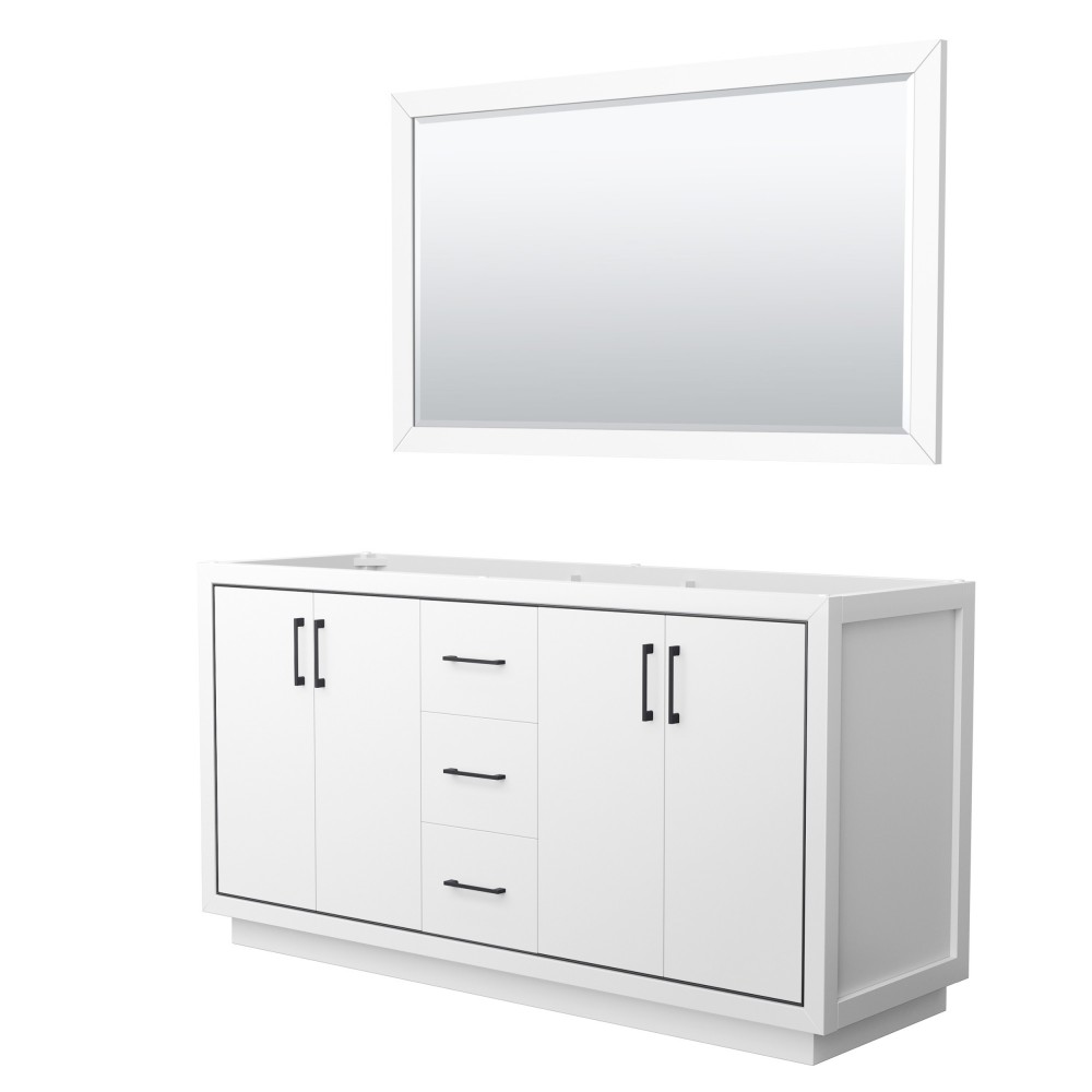 Icon 66" Double Vanity in White, No Top, No Sink, Matte Black Trim, 58" Mirror