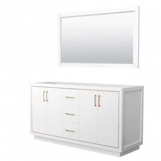 Icon 66" Double Vanity in White, No Top, No Sink, Satin Bronze Trim, 58" Mirror