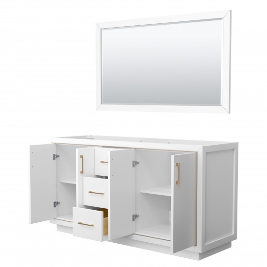 Icon 66" Double Vanity in White, No Top, No Sink, Satin Bronze Trim, 58" Mirror