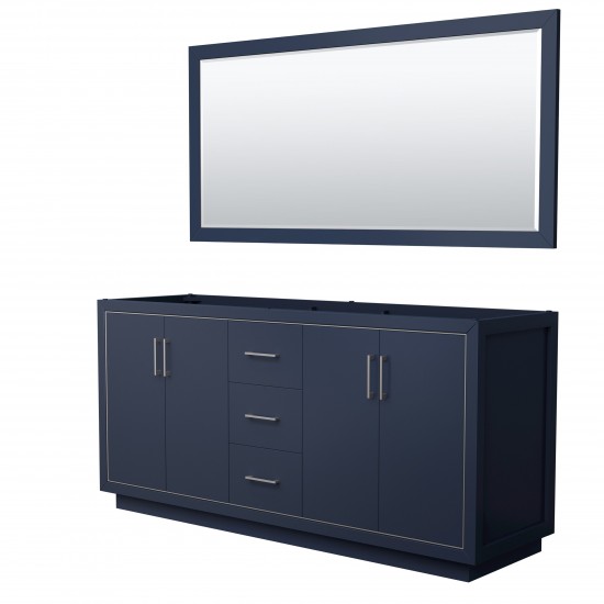 Icon 72" Double Vanity in Dark Blue, No Top, Bruished Nickel Trim, 70" Mirror