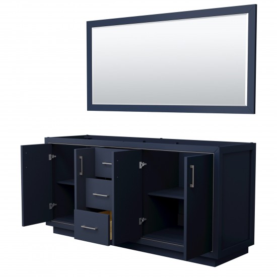 Icon 72" Double Vanity in Dark Blue, No Top, Bruished Nickel Trim, 70" Mirror