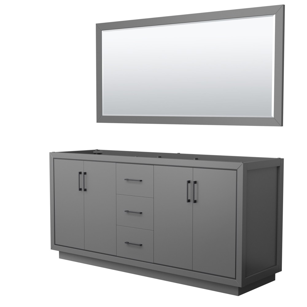 Icon 72" Double Vanity in Dark Gray, No Top, Matte Black Trim, 70" Mirror