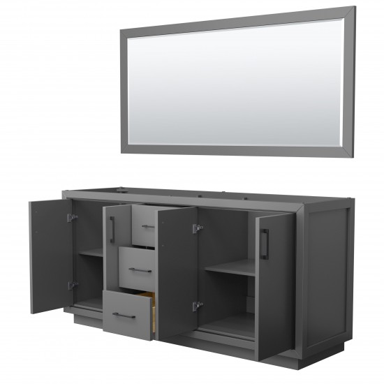 Icon 72" Double Vanity in Dark Gray, No Top, Matte Black Trim, 70" Mirror