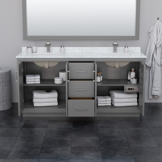 Icon 72" Double Vanity in Dark Gray, No Top, Matte Black Trim, 70" Mirror