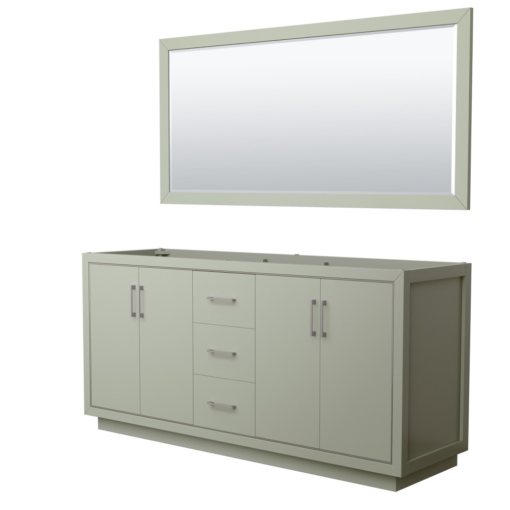 Icon 72" Double Vanity in Light Green, No Top, Bruished Nickel Trim, 70" Mirror