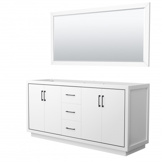 Icon 72" Double Vanity in White, No Top, No Sink, Matte Black Trim, 70" Mirror