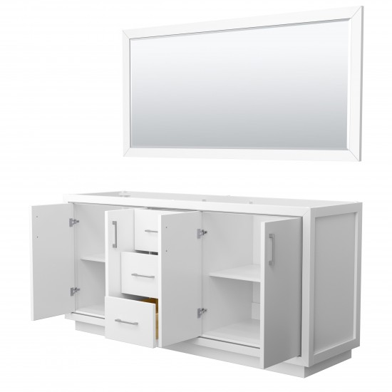 Icon 72" Double Vanity in White, No Top, Bruished Nickel Trim, 70" Mirror