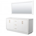 Icon 72" Double Vanity in White, No Top, No Sink, Satin Bronze Trim, 70" Mirror