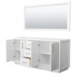 Icon 72" Double Vanity in White, No Top, No Sink, Satin Bronze Trim, 70" Mirror