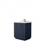 Icon 30" Single Vanity in Dark Blue, Top, Square Sink, Brushed Nickel Trim