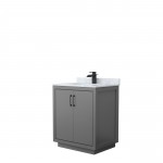 Icon 30" Single Vanity in Dark Gray, Top, Square Sink, Matte Black Trim