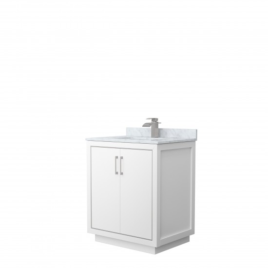 Icon 30" Single Vanity in White, Top, Square Sink, Brushed Nickel Trim