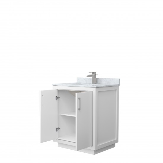 Icon 30" Single Vanity in White, Top, Square Sink, Brushed Nickel Trim