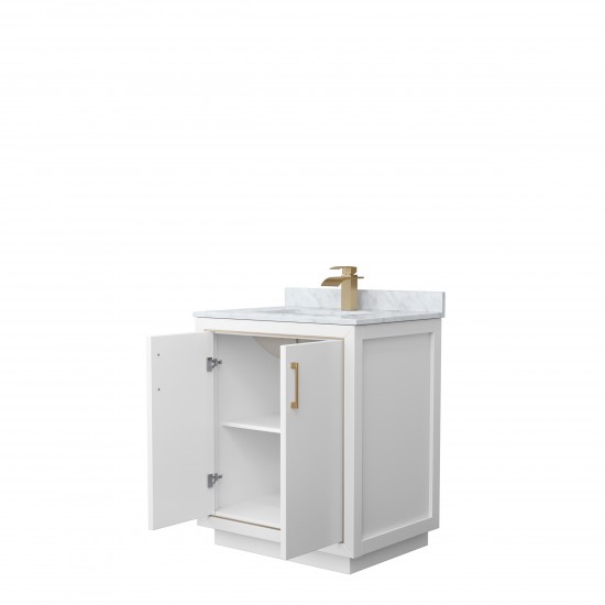 Icon 30" Single Vanity in White, Top, Square Sink, Satin Bronze Trim
