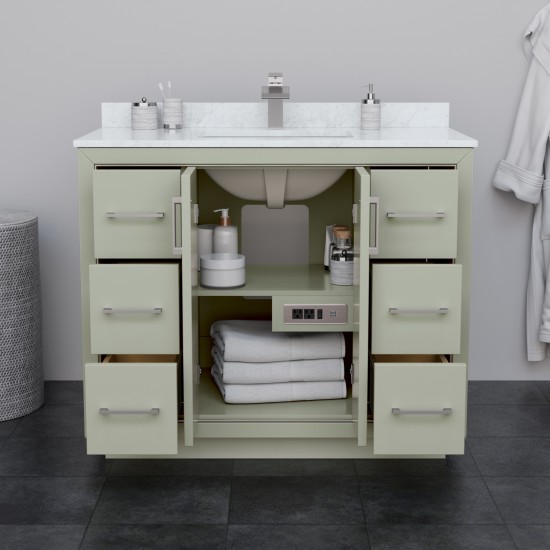 Icon 42" Single Vanity in Light Green, Top, Square Sink, Brushed Nickel Trim