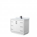 Icon 42" Single Vanity in White, Top, Square Sink, Matte Black Trim