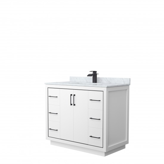 Icon 42" Single Vanity in White, Top, Square Sink, Matte Black Trim