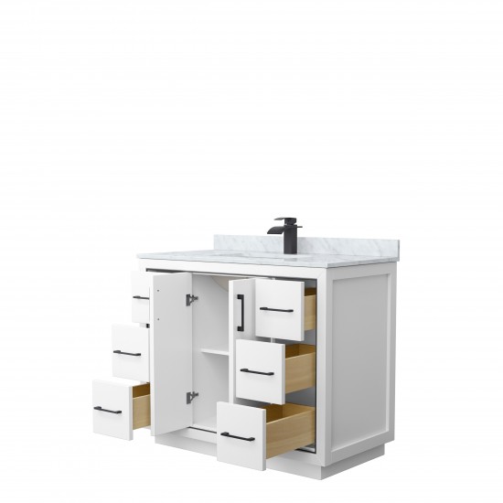 Icon 42" Single Vanity in White, Top, Square Sink, Matte Black Trim