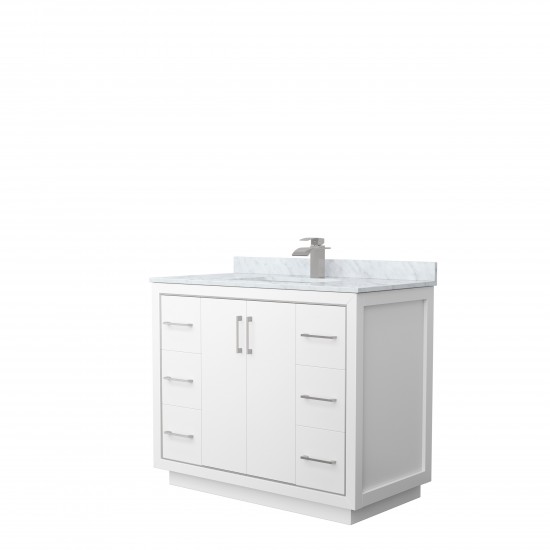 Icon 42" Single Vanity in White, Top, Square Sink, Brushed Nickel Trim