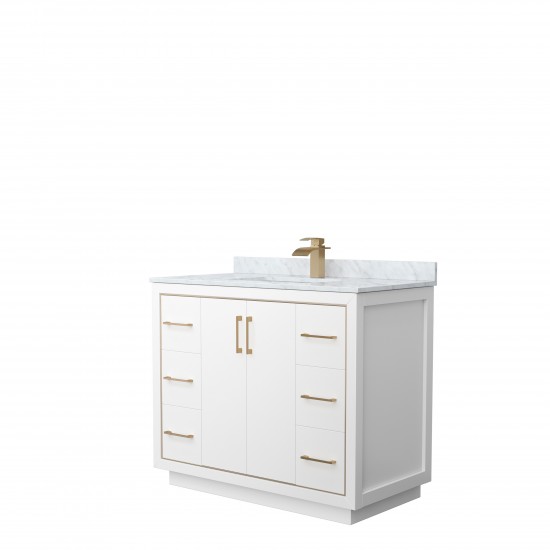 Icon 42" Single Vanity in White, Top, Square Sink, Satin Bronze Trim