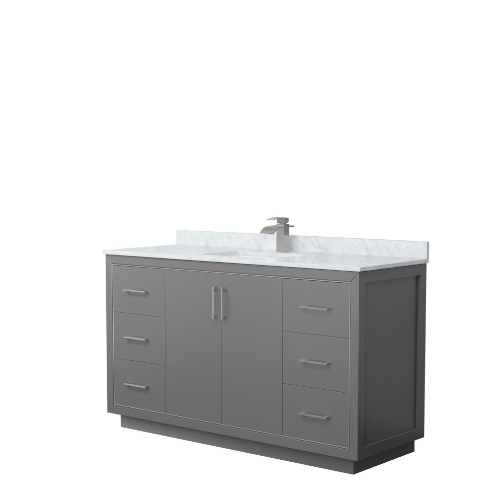 Icon 60" Single Vanity in Dark Gray, Top, Square Sink, Brushed Nickel Trim