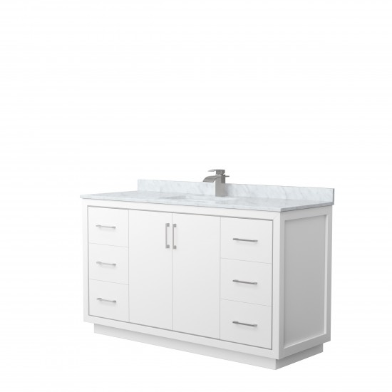 Icon 60" Single Vanity in White, Top, Square Sink, Brushed Nickel Trim