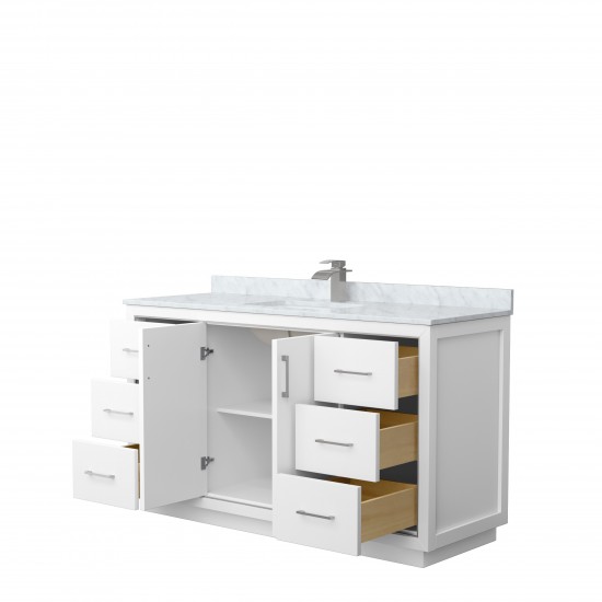 Icon 60" Single Vanity in White, Top, Square Sink, Brushed Nickel Trim