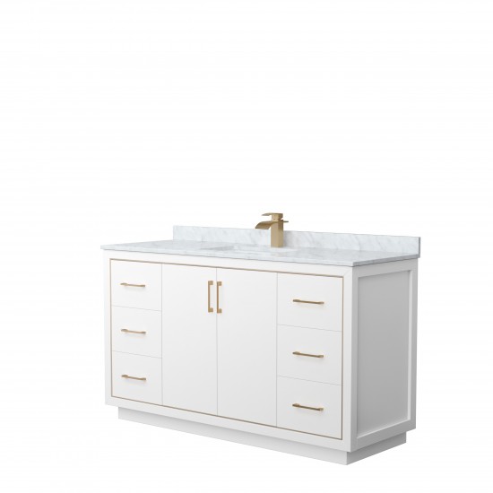 Icon 60" Single Vanity in White, Top, Square Sink, Satin Bronze Trim