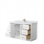 Icon 60" Single Vanity in White, Top, Square Sink, Satin Bronze Trim