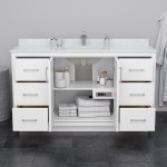 Icon 60" Single Vanity in White, Top, Square Sink, Satin Bronze Trim