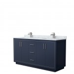 Icon 66" Double Vanity in Dark Blue, Top, Square Sinks, Brushed Nickel Trim