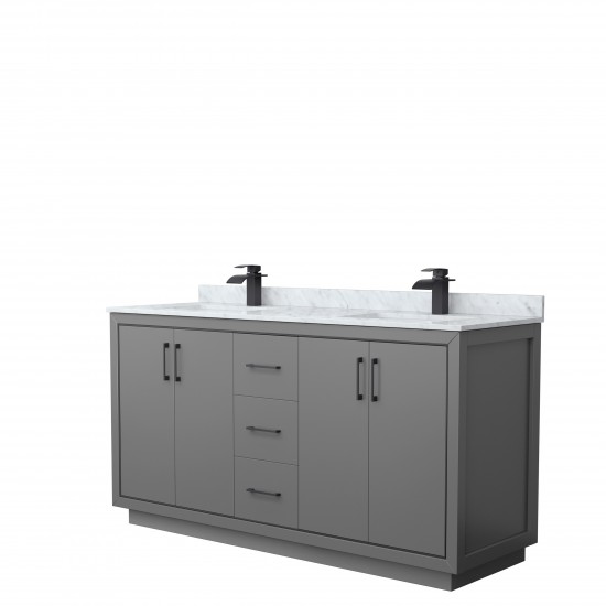 Icon 66" Double Vanity in Dark Gray, Top, Square Sinks, Matte Black Trim