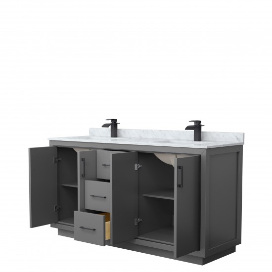 Icon 66" Double Vanity in Dark Gray, Top, Square Sinks, Matte Black Trim