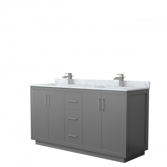 Icon 66" Double Vanity in Dark Gray, Top, Square Sinks, Brushed Nickel Trim