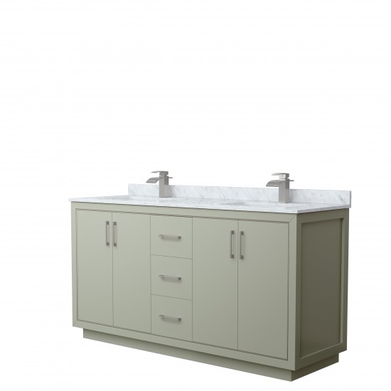 Icon 66" Double Vanity in Light Green, Top, Square Sinks, Brushed Nickel Trim