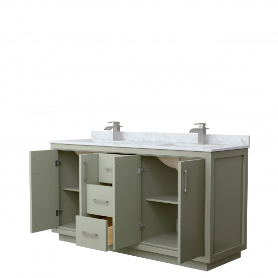 Icon 66" Double Vanity in Light Green, Top, Square Sinks, Brushed Nickel Trim