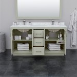Icon 66" Double Vanity in Light Green, Top, Square Sinks, Brushed Nickel Trim
