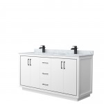 Icon 66" Double Vanity in White, Top, Square Sinks, Matte Black Trim