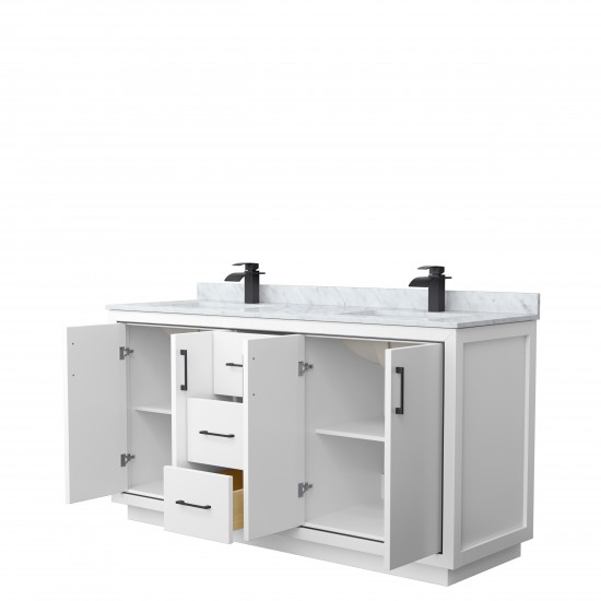 Icon 66" Double Vanity in White, Top, Square Sinks, Matte Black Trim