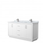 Icon 66" Double Vanity in White, Top, Square Sinks, Brushed Nickel Trim